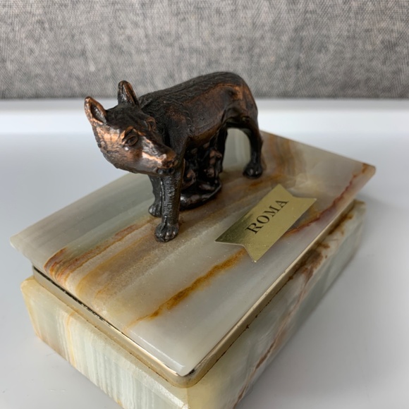 Alabaster Marble Brass Rome Romulus Trinket Jewelry Box - Picture 3 of 8